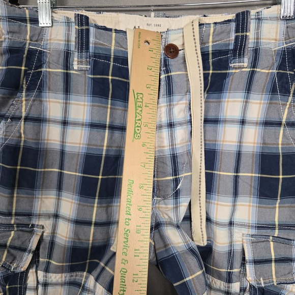 Abercrombie & Fitch‎ Cargo Shorts Mens 34 Blue Plaid Drawstring Y2K heavy twill - Picture 3 of 10